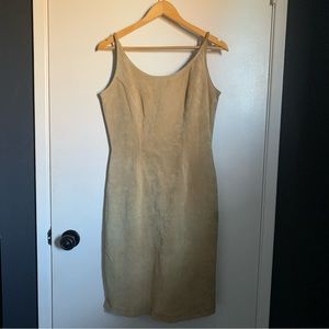 Vintage Suede Dress Medium Tan Beige Shift 90s Midi